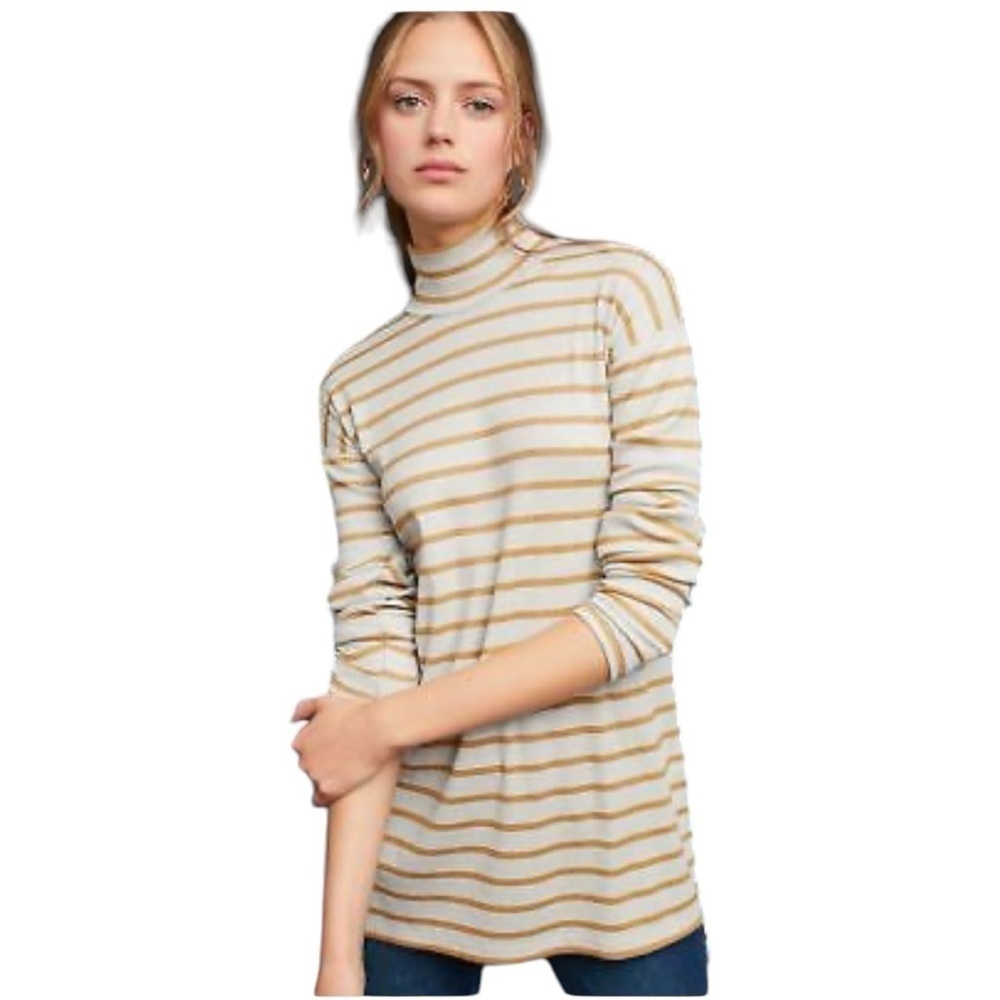 Anthropologie Vanessa Virginia Metallic Stripe Gold Funnel Neck Top XL NWT $78